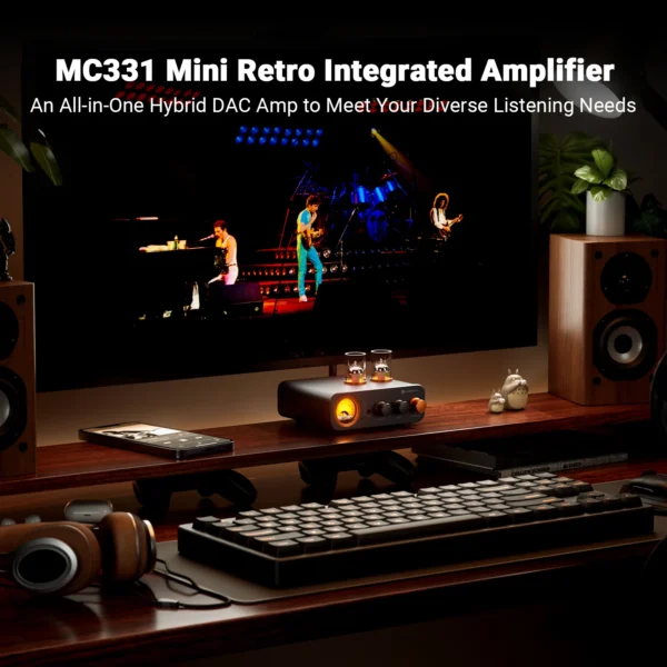 Fosi Audio MC331 2.0 Channel Bluetooth Stereo Integrated Tube Amplifier, Mini All-in-One DAC Audio Power Amp for Passive Speaker - Image 4