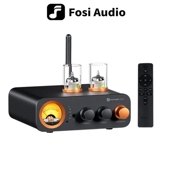 Fosi Audio MC331 2.0 Channel Bluetooth Stereo Integrated Tube Amplifier, Mini All-in-One DAC Audio Power Amp for Passive Speaker
